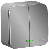 Выключатель с подсветкой накладной Systeme Electric Blanca 2-кл. алюминий картинка